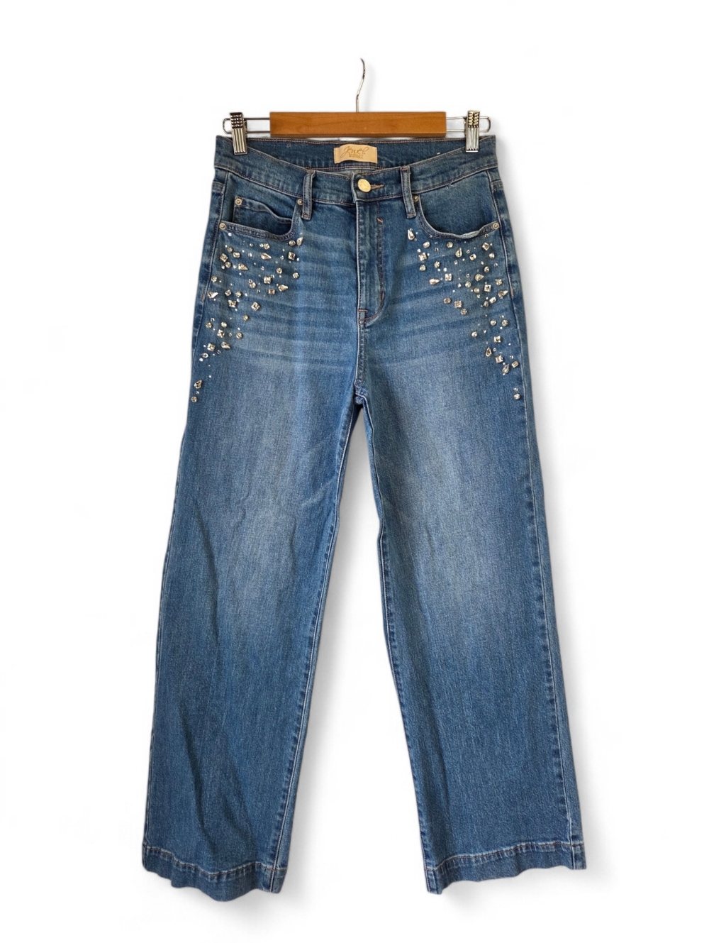 Jewel By Badgley Mischka Rhinestone Embellished Blue Straight-Leg Jeans Size 28